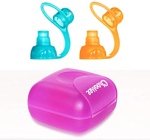 ChooMee SoftSip Food Pouch Tops | Orange Aqua + Purple Travel case | Prevent Spills and Protect Childs Mouth