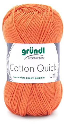 Gründl Wolle Cotton Quick uni - dünne Wolle zum Häkeln - Strickgarn - Häkelgarn - Glänzend und hautfreundlich - 100% Baumwolle - 1 Knäuel 50 g / 125 m - Nadelstärke 3-4 - Orange