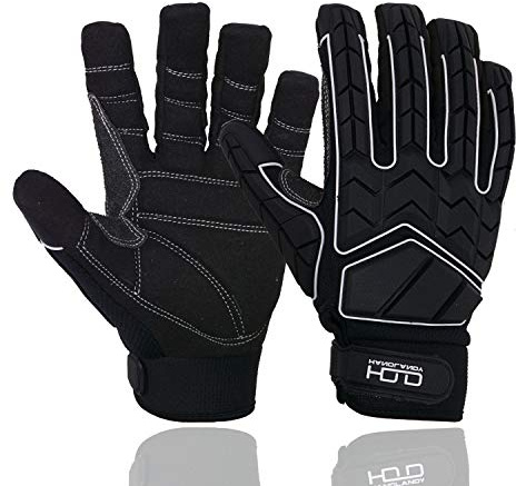 HANDLANDY Anti Vibration Gloves, SBR Padding, TPR Protector, Men Mechanic Work Gloves (Large, Black)