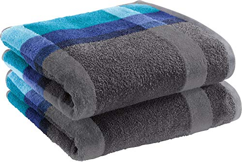 Erwin Müller Walk-Frottier Handtuch 2er-Pack, Streifenmuster türkis Streifen Größe 50x100 cm - schnell trocknend und extra saugstark, praktisch durch beidseitige Schlaufen, 100% Baumwolle
