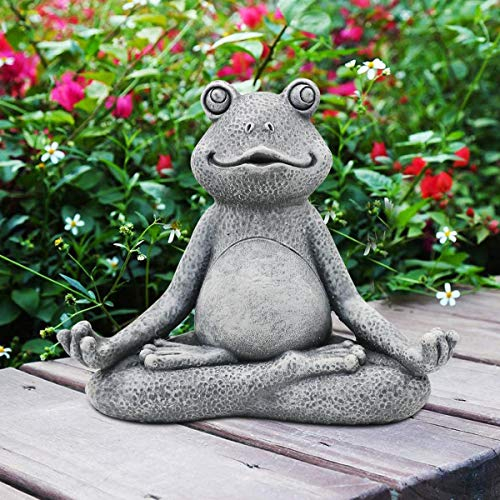 Goodeco Meditation Frog Garden Ornaments Outdoor Statue Décor – Zen Garden Frog Miniature Figurine Gifts for Women/Man Room Desk Yard Décor Yoga Frogs for Fairy Garden Decoration Grey 13 CM