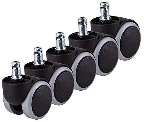 Diforma Office Chair Castors, Pack of 5 - 50 mm Rubber Swivel Wheels with 11 mm Stem, Auto-direction, Hard Floor, Universal Stems for Replacement Casters, No Scratches
