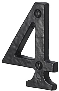 SISI UK® Números de hierro fundido negro para puerta delantera de casa con acabado antiguo de 3 pulgadas con tornillos (número 4)