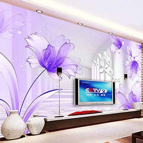 YXTSmurals Fototapete 3D Effekt Lila Mode Blumen Vlies Tapeten Wandtapete Xxl Moderne Wanddeko Design Wand Dekoration Wohnzimmer Schlafzimmer Büro