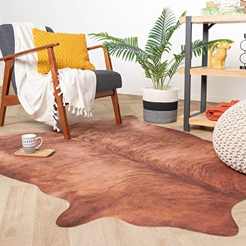 FRAAI | Home & Living Kuhfell - Bovine Braun - Rindsleder Teppich - Kunstfell - Polyester - Rinderfell - Tier - Stierfell - Wohnzimmer, Esszimmer, Schlafzimmer - Carpet