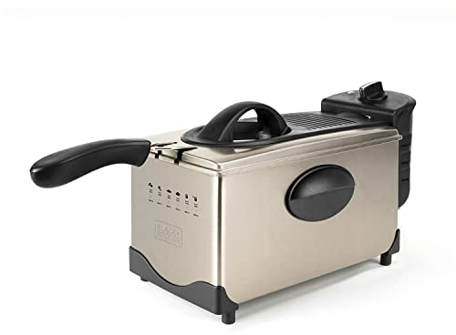 BLACK+DECKER BXDF2100E - Friggitrice elettrica, 2100W, capacità 3L, selezione temperatura, senza cattivi odori, smontabile, facile da pulire, lavabile in lavastoviglie, acciaio inox