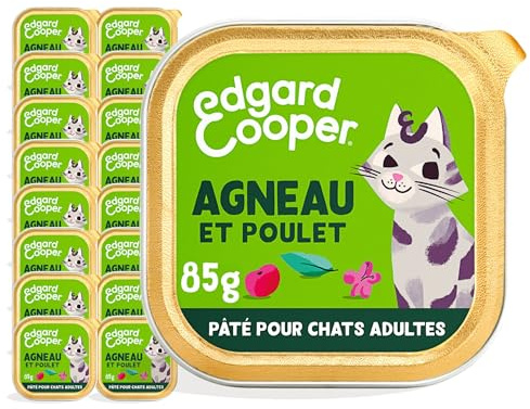 Edgard & Cooper Kattpaste, vuxen, (lamm & kyckling, 85 g x 16), färskt kött och protein av hög kvalitet, riktiga ingredienser för katt, steriliserad och aktiv kattpasta