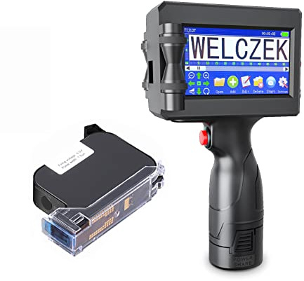 WELCZEK TIJ127 Tragbarer Handdrucker, Tragbarer Hand Tintenstrahldrucker mit Schnell Trockener Tintenpatrone, Handheld Drucker für Etiketten/Datum/Zeit/Barcode/QR-Code/Logo usw