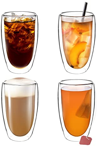 Impolio Dubbelväggiga teglas Classic för latte macchiato, glas med svävande effekt, termoglas, värmebeständiga kaffeglas för te (4, 450 ml)