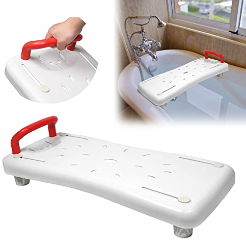 XMTECH Siège de bain pour personnes âgées - Planche de bain pour s'asseoir - Avec poignée ergonomique - Antidérapante - En plastique - Avec poignée rouge