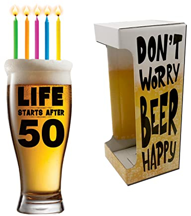 Chope de bière Life Starts After 50 pour fête d'anniversaire