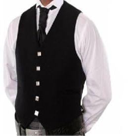 Men Black Scottish Kilt Waistcoat of 5 Buttons Argyle Prince Charlie Vest Formal and Smart