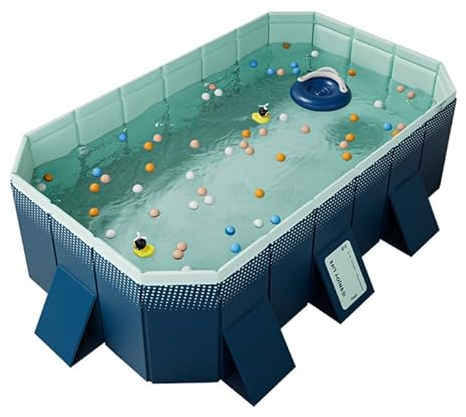 Kyaoayo Planschbecken füR Kinder, Faltbarer Nicht Aufblasbarer Familienpool, Erwachsene Gartenschwimmbad, Familienschwimmbad Sommer, Blau. (260×165×55 cm)