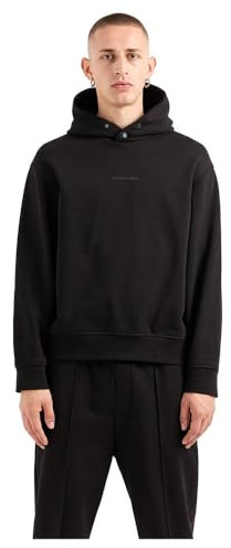 Armani Exchange Felpa con Cappuccio da Uomo The Grid, Sustainable, con Logo Stampato, Nero, XS