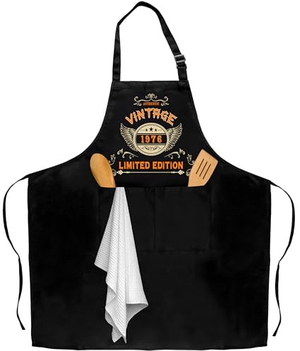Rebundex 1976 Regalos Originales para Hombre 50 Años Delantal Cocina Hombre Regalos para Hombres 50 Cumpleaños, Regalos para Cocineros Divertidos Regalo Padre Abuelo Marido