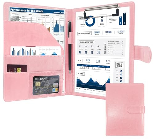 Schreibmappe A5 Klemmbrett Mappe mit Magnetischer Verschluss, organizer büro mappe, Rosa Ordner, Dokumentenmappe für Unternehmen