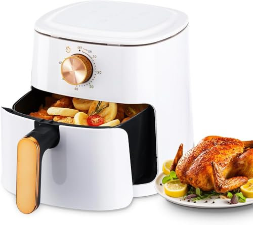 Oyajia 4L Air Fryer, with Manual rotation button, Dishwasher-Safe, Healthy Oil Free & Low Fat Cooking, White.