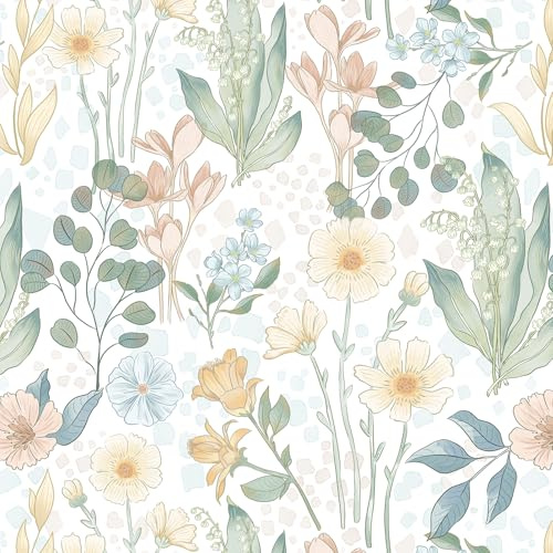 CiCiwind Peel and Stick Wallpaper Beige Floral Vinyl Wrap Self Adhesive Contact Paper 44cm×3m Waterproof Sticky Back Plastic Thicken Stick on Wallpaper for Wall Cabinets Shelf Liners Decor