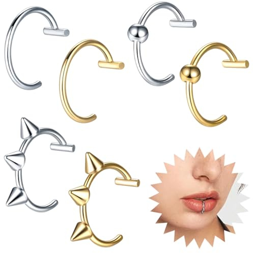 JEYORZY 6 Pcs Piercing Labbro, In Acciaio Inossidabile Unisex Anello Per Labbra, Fake Piercing-Argento, Oro
