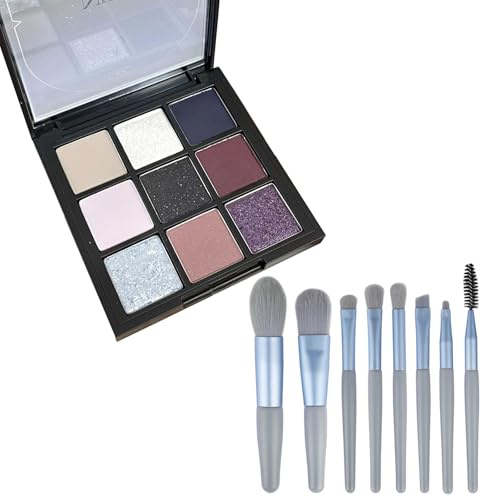 Grey-Purple Glitter Eyeshadow Palette, Matte Eyeshadow Palette, Highly Pigmented Dark Grey Smoky Durable, No se Desprende Polvo, No se Corre, Incluye 8 Pinceles para Sombra de Ojos