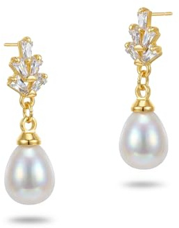 HANLI Boucles D'oreilles Femme Perle Plaqué 18K Or en Zircon Cubique Ladies Hypoallergénique Bijoux Cadeaux Pour Femmes