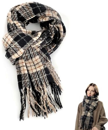 HOOPOE Vinterdamscarf, sjal dam vinter varm unisex, mjuk och bekväm damhalsduk 195 cm x 60 cm, Svart, 195cm x 60cm