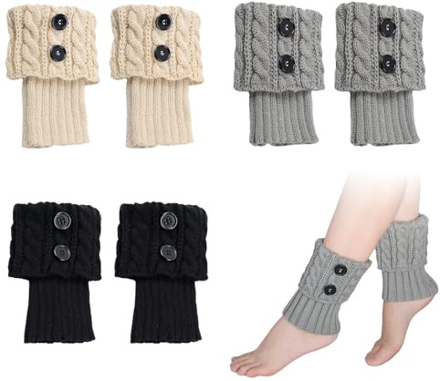 Vernerth Women's Leg Warmers – Wool & Acrylic Knitted Boot Cuffs, Soft Stretchy Ankle Warmers for Women & Girls, Stylish Button Design Winter Accessories, Warm & Cozy Fit