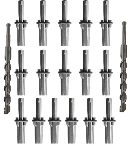 16 Pack Rock Splitting Wedges (3/4 Inch) with 2 Rotary Hammer Drill Bits - Heavy Duty Stone Splitter Kit, Rock Hounding Equipment & Rockhounding Tools for Granite, Concrete