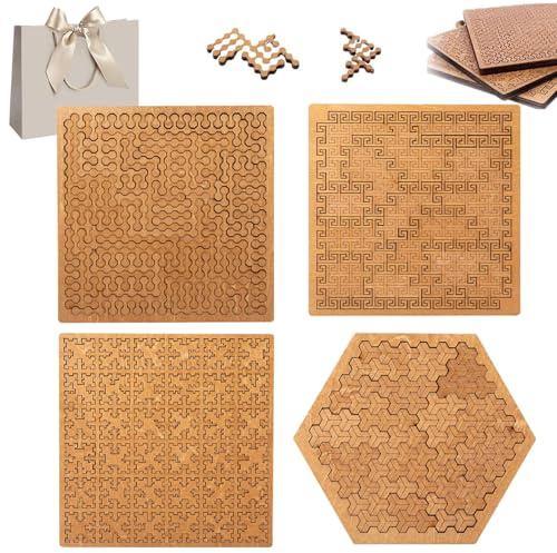 Fractal Tray Puzzles, Unique Irregular Creative Labyrinth Impossible Difficult, Mind Bending Wooden Jigsaw Puzzle, for Adults Reverse Thinking Challenging Irregular Jigsaw with Frame (4PCS)