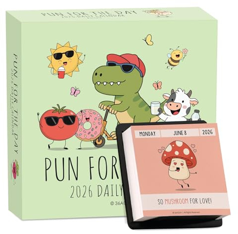 Pun A Day Calendario 2026 | Divertente calendario giornaliero con parola giorno a strappo | Calendari con citazioni ispiratrici con 365 giochi parole giornalieri | Calendari scrivania motivazionali