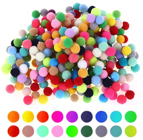 200pcs 20mm Assorted Fluffy Pompoms Soft and Fluffy Craft Pom Balls | Pom Poms Cheerleading Balls for DIY Crafts Making Decorations – Multicolor Pompom Craft Supplies