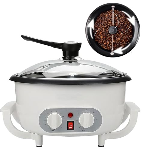Elektrisk kafferost, 0-240 ℃ justerbar temperatur, 750 g kapacitet, automatisk med 60-minuters timer, non-stick beläggning för kaffebönor och nötter