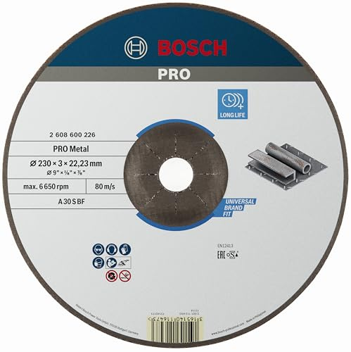 Bosch 1x PRO Metal Longlife Cutting Disc for Large Angle Grinder and Bore 22.23 mm (for Steel, Ø 230 mm, Professional Accessory Large Angle Grinder)