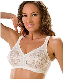 Camille Lace Full Cup Bras for Women – Non-Wired Comfortable Everyday Womens Bras with Elegant Floral Finish 42E Ivory