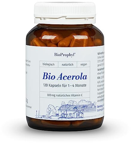 BioProphyl® BIO Acerola C pur - 100 mg rein natürliches Vitamin C aus der Acerola Kirsche - aus kontrolliert biologischem Anbau - 120 vegetarische Kapseln in Rohkostqualität