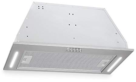 Klarstein Down Under Under, hotte aspirante, Encastré, 60cm, 590 m³/h d'air évacué, puissance moteur 190W en 3 niveaux, LED, acier inoxydable, 61 dB silencieux, kit de montage, Argent