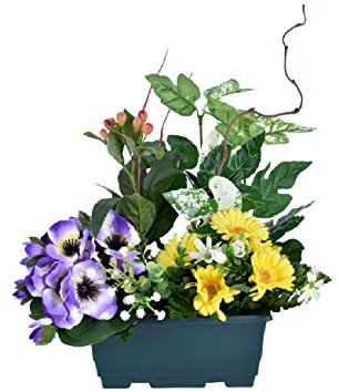Jardinière - Daisy, Pensée, Hypéricum - Fleur Artificielle - JauneViolet - 33cm