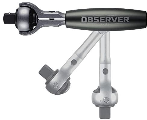 Observer Tools Ratsche 1/4 3/8 mit drehbarem Kopf, Drehmoment, Schraubendreher, T-Griff, multifunktional, schwenkbar, Griff 3/8 Zoll