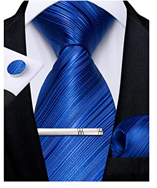 DiBanGu Ensemble de cravate en soie unie pour homme avec mouchoir de poche, boutons de manchette et pince à cravate - Cravates classiques et formelles pour mariage et fête, taille unique