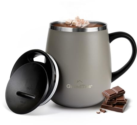 Grandties isolerad kaffemugg med handtag – glidlock för stänksäker 47 ml vinglasform termisk tumlare med dubbelväggigt vakuum rostfritt stål för att hålla drycker varma eller kalla – kaffe latte