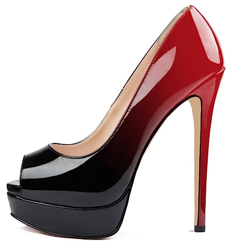 MERUMOTE Women's Platform Stiletto Heels Shoes Peep Toe Pumps 6 inch Heels for Dress Wedding Party Red-Black 6.5US