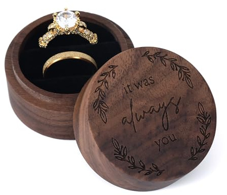 Drnilui Ring Box, Wooden Ring Box for Wedding Ceremony Ring Bearer Box, Engagement Ring Holder Gift for Anniversaries day, Birthday Gift