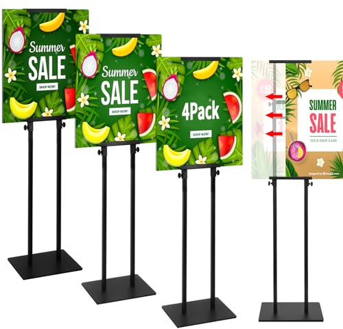 INNOVSIGN 4Pack Poster Holder for Display, Adjustable Pedestal Sign Stand Up to 78 Inches, Double Sided for Board & Foam, Sign Holder Stand with Non-Slip Mat Base for Wedding, Restaurant & others