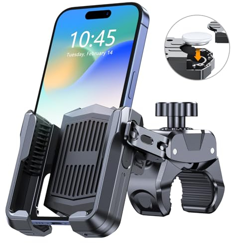 Rolgno Bike Phone Holder, [Camera Friendly] [Built-in Holder for Airtag] Motorcycle Phone Mount, 360° Rotatable Motorbike Bicycle Phone Holder, Compatible with iPhone 17/16/15/14 More 4.7-6.8'' Phones