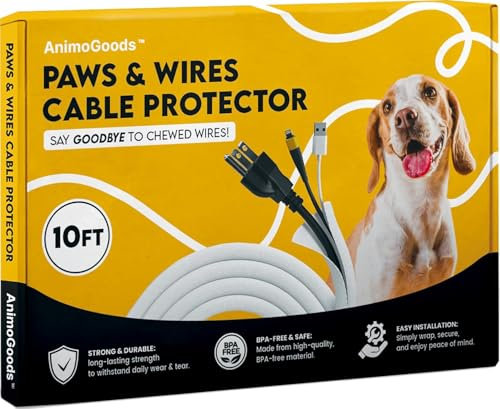 Cord Cover For Pets (White, 10ft) - Durable PET Cable Protector for Dogs, Cats, and Other Pets - Critter Cord - Cord Protectors from Pets No Chew, Keep Cats from Chewing Cords - Puppy Proof Cord Cover