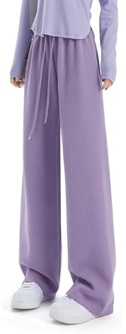 SHEKINI Joggingbyxor för kvinnor, bomull, fritidsbyxor, yogabyxor, sportbyxor vida ben, dragsko, lösa loungebyxor, breda ben, hembyxor, raka ben, byxor, violett, S