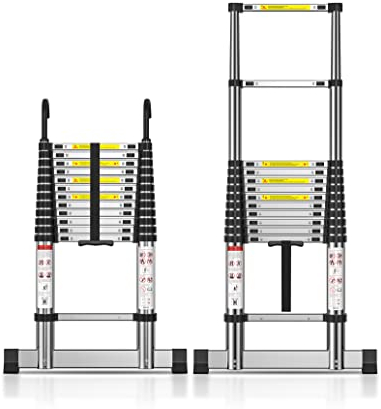 TECKNET Escalera Plegable de Aluminio, Escalera Telescópica Multiusos de 3,8 m, Carga Máxima 150 KG/330 LB, con Barra Estabilizadora y Gancho extraíble, Apta para Lofts, Áticos y Caravanas, Etc