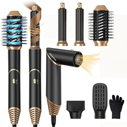 5 in 1 Air Styler Hair Dryer Brush with Rotatable Blow Dryer [60,000 RPM] Air Curlers Volumizer Straightening Brush Hairdryer Nozzle 5 in 1 Magic Styler Hair Styler for Easy Hair Styling, Black