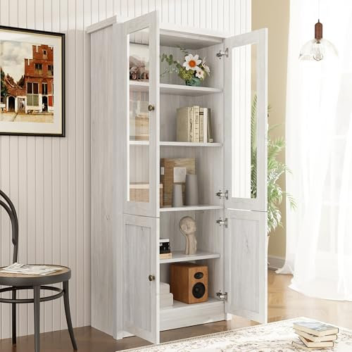 Gegtuon Küchenschrank Mehrzweckschrank Hochschrank, Vitrinenschrank Küchenregal Küchenschränke mit Türen und Ablagen, Buffetschrank Küchenbuffet mit Regal für Esszimmer, 171x80x34 cm, Holzfarbe