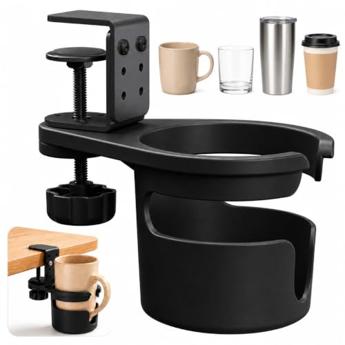 VZLYMTV Portabicchieri Rotante Porta Tazze Regolabile 360° - Supporto Anticaduta per Caffè/Thermos con Base Girevole, Adatto a Scrivania/Poltrona & Sicuro per Animali Domestici, Design Compatto